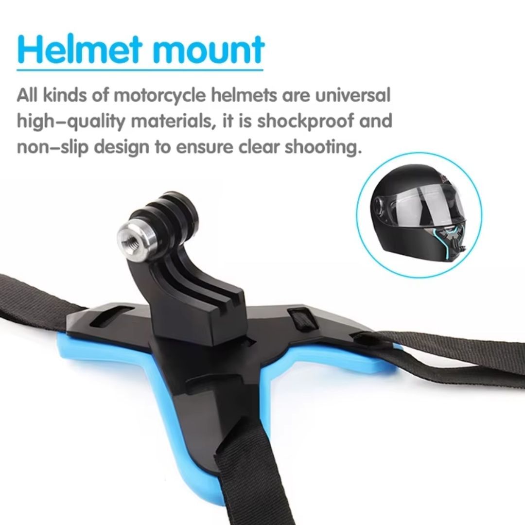 2 in 1 Helmet Mount Bracket for Smart Phone or Action Camera Go Pro Holder Motorcycle Motorbike Accessory Recorder Fix Strap Full Face Chin Hero POV Vlogging ATV Dirt Bike Clip Video Recording Adapter