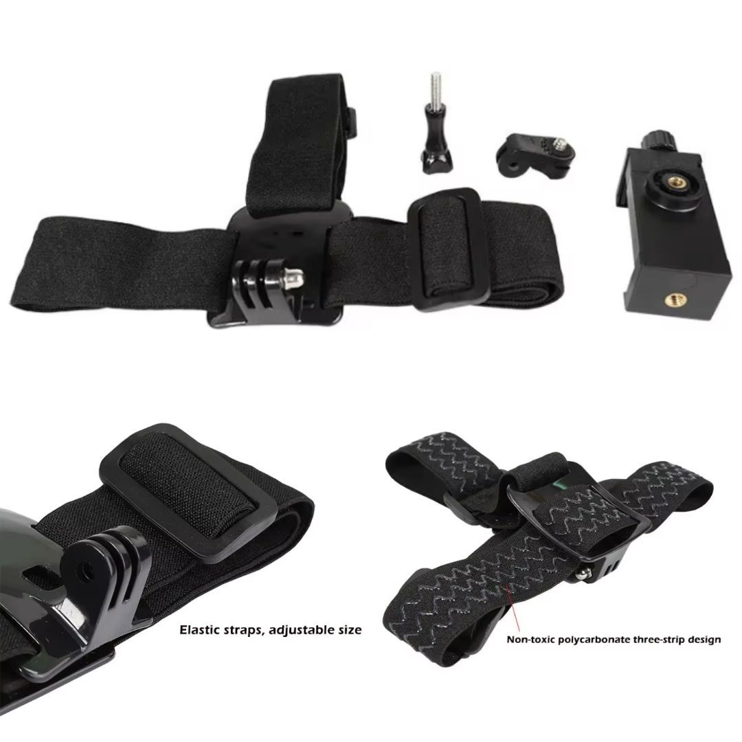 2 in 1 Adjustable Head Strap Mount for Smart Phone or Action Camera Go Pro POV Vlogging Video Shoot Film Making Accessories Sport Cycling Skating Driving Mobile Streaming Hiking Headband Stand