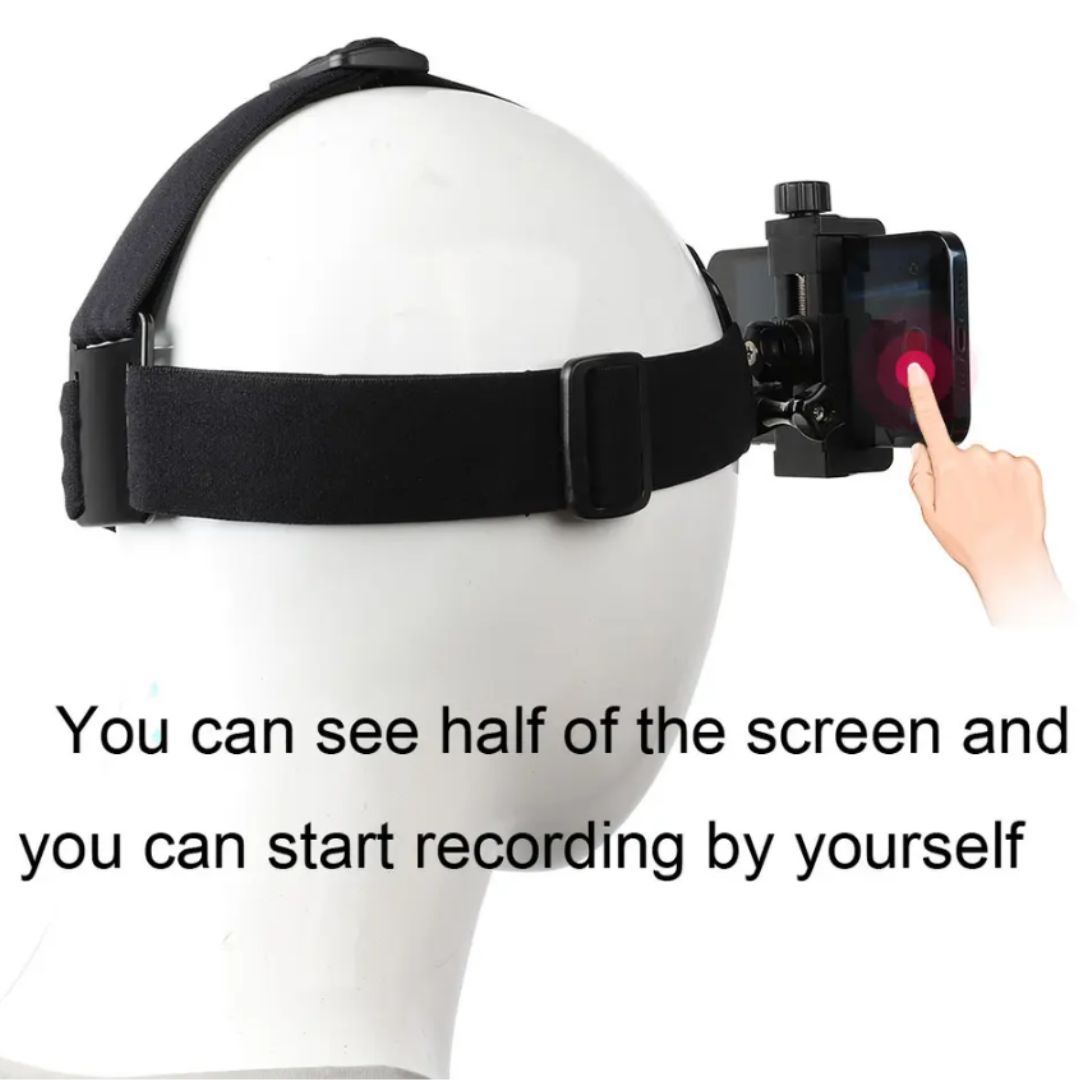Adjustable Head Strap POV Phone Mount for Vlogging, Action Cameras, GoPro & Smartphone Video Recording (4”–7” Phones) Cellphone Selfie Clip Shooting Headband Go Pro Hero First Person View Sport Hiking