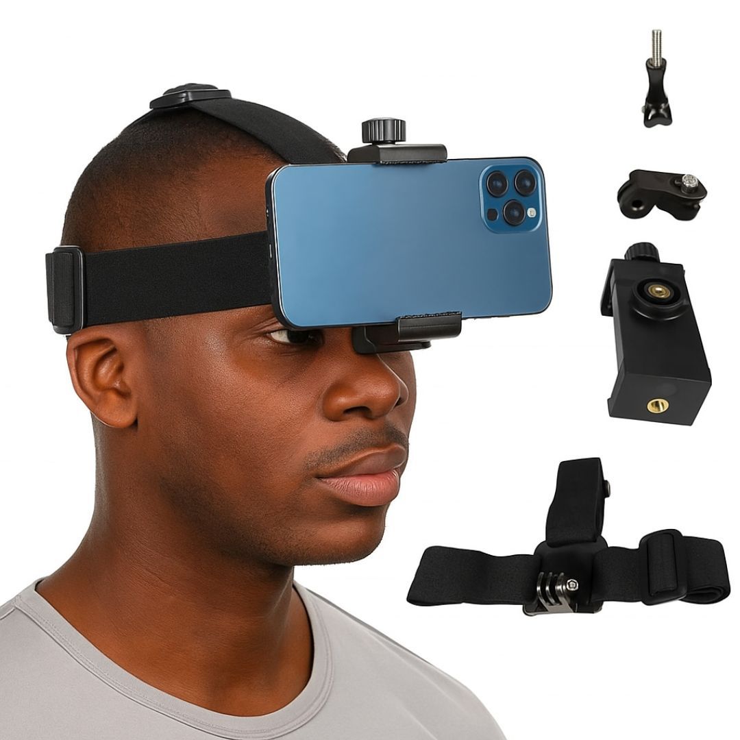 Adjustable Head Strap Mount for Smartphone & Action Camera – Universal Hands-Free POV Video Recording Headband (Fits 4-7” Phones, GoPro, Cycling, Vlogging) Live Streaming Sports Outdoor Activity
