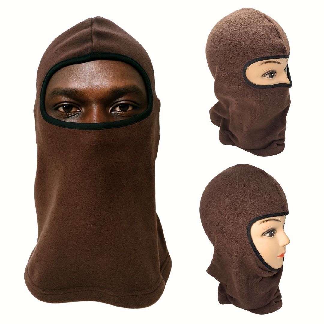 Winter Fleece BROWN Balaclava Ski Mask Thermal Full-Face Cover for Motorbike, Outdoor, Night Patrol, Cycling, Helmet Liner Cold Weather Gear Motorcycle Anti-Dust Anti-Smoke Anti-Cold Neck Gaiter Scarf