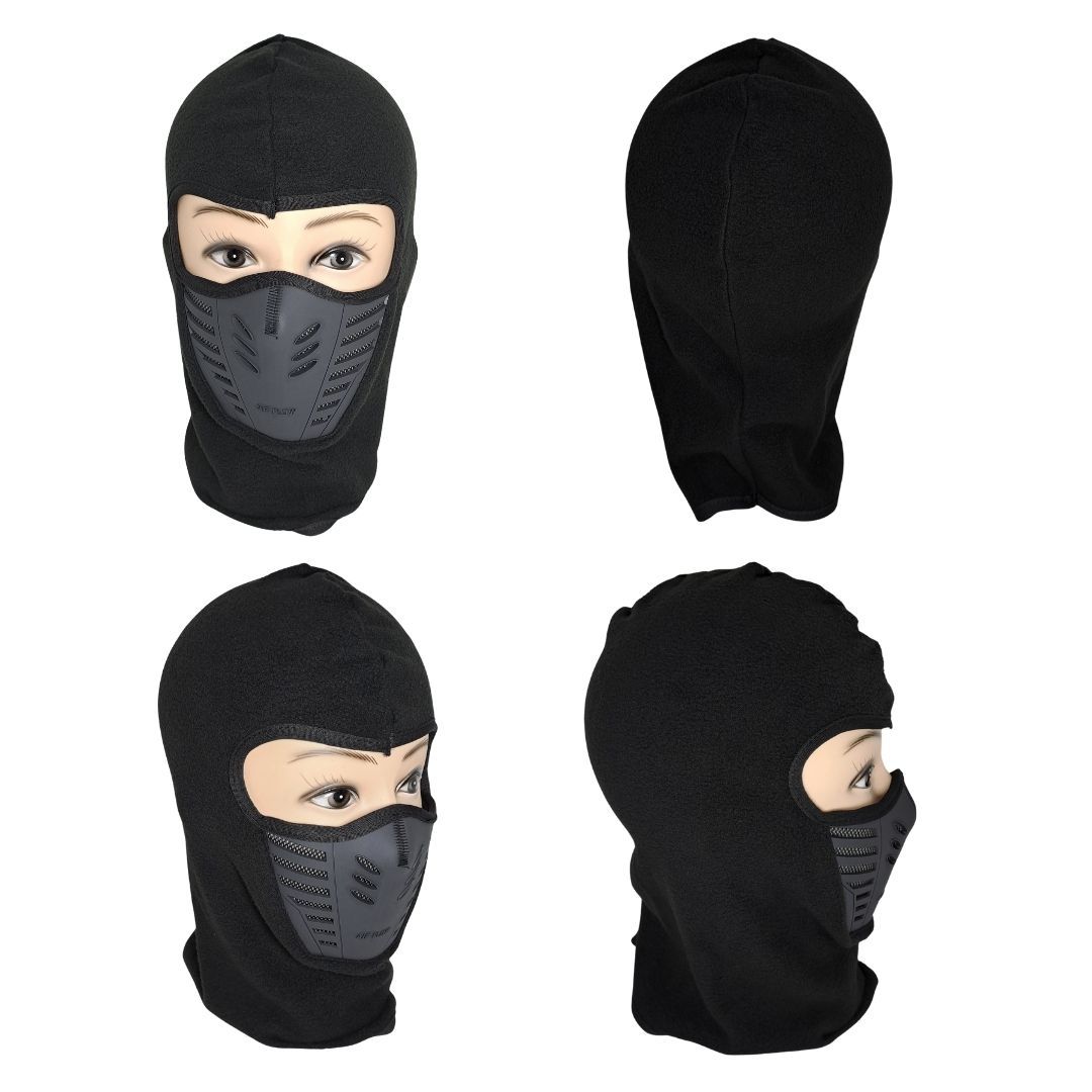 Motorcycle Balaclava Mask with Filter Mesh Warm Windproof Dustproof Motorbike Thermal Adult Full Face Cover One Hole Hat Cap Ninja Monkey Helmet Liner Silicone Encased Polyester Fleece Breathable FM9
