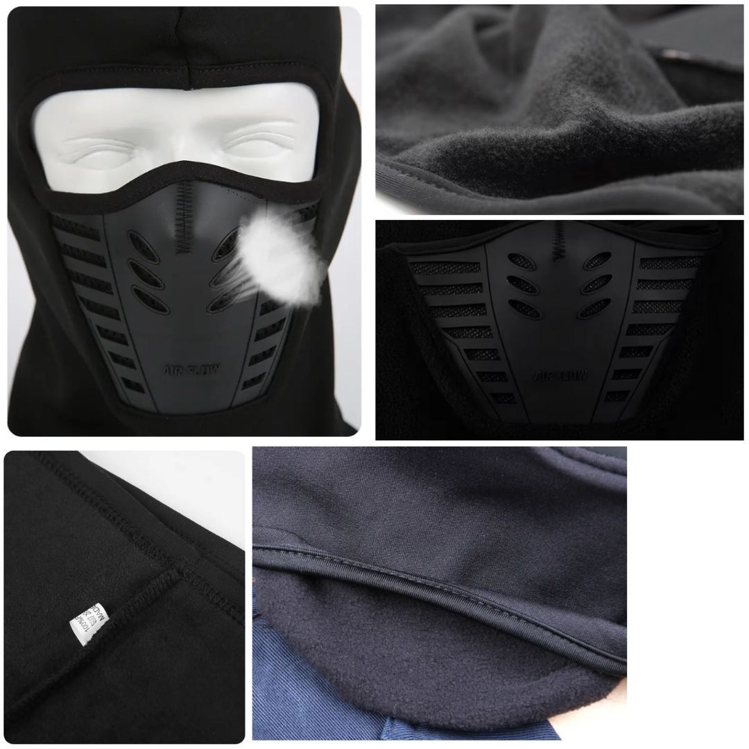 Motorcycle Balaclava Mask with Filter Mesh Warm Windproof Dustproof Motorbike Thermal Adult Full Face Cover One Hole Hat Cap Ninja Monkey Helmet Liner Silicone Encased Polyester Fleece Breathable FM9