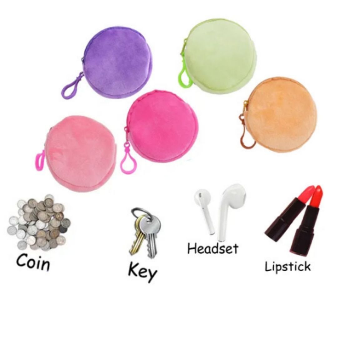 3D Plush Coin Purse Keychain – Cute Round Zipper Pouch for Keys, Money, & Lipstick (Hidden Wallet Gift for Girls & Women) Keyholder Mother Sister Daughter Pendant PINK PURPLE Soft Fur 8 cm