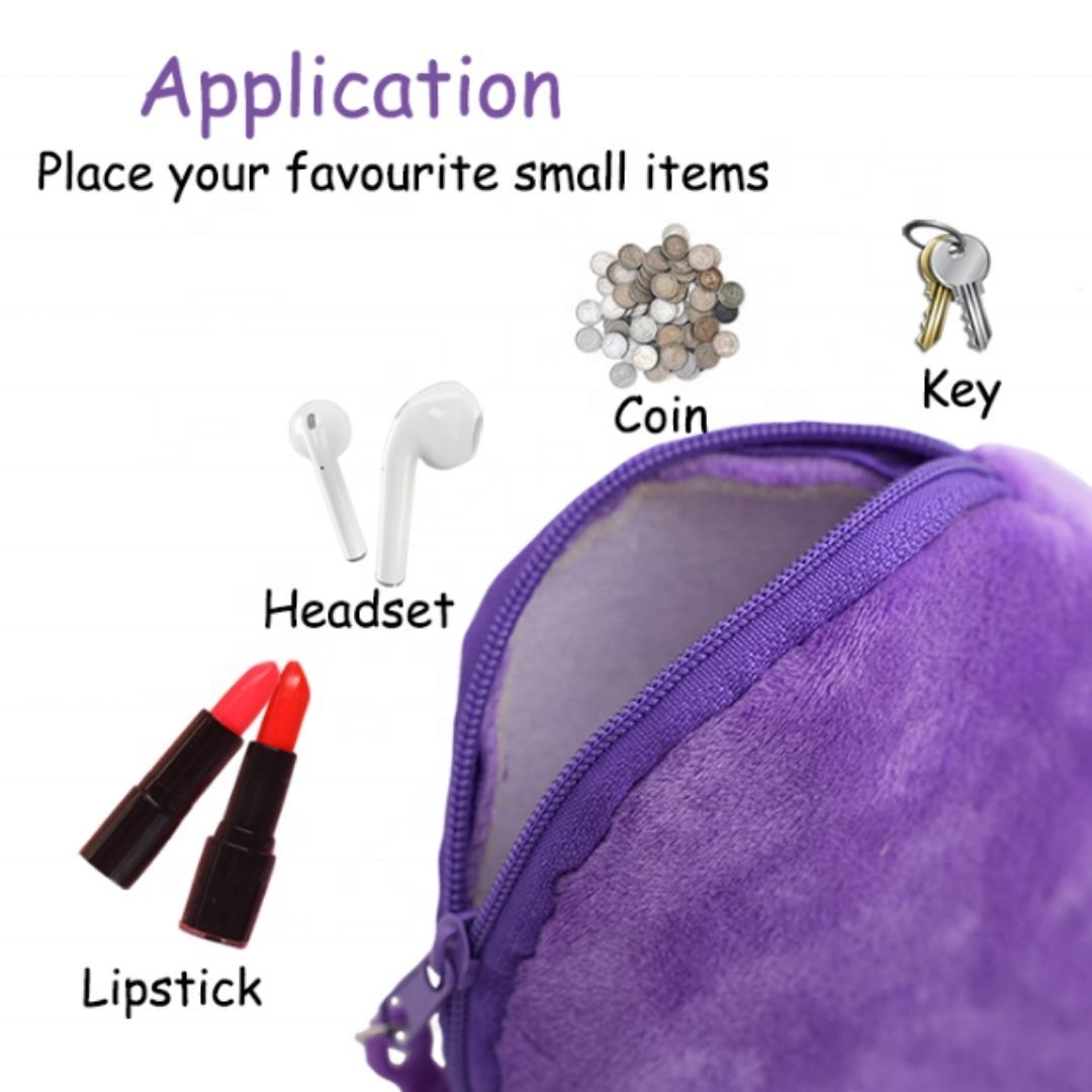 3D Plush Coin Purse Keychain – Cute Round Zipper Pouch for Keys, Money, & Lipstick (Hidden Wallet Gift for Girls & Women) Keyholder Mother Sister Daughter Pendant PINK PURPLE Soft Fur 8 cm