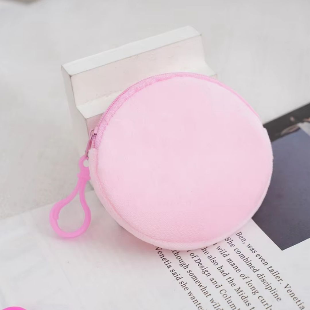 2-in-1 Plush 3D Coin Purse Keychain Soft Zippered Mini Wallet for Earphones, lipstick ,Cards, Candy & Makeup Keyholder Women Girls Ladies Gift Girlfriend Pendant PINK Keyring Bag Travel Portable 8 cm