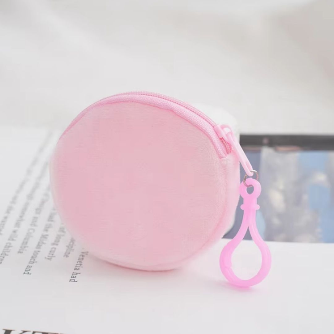 2-in-1 Plush 3D Coin Purse Keychain Soft Zippered Mini Wallet for Earphones, lipstick ,Cards, Candy & Makeup Keyholder Women Girls Ladies Gift Girlfriend Pendant PINK Keyring Bag Travel Portable 8 cm