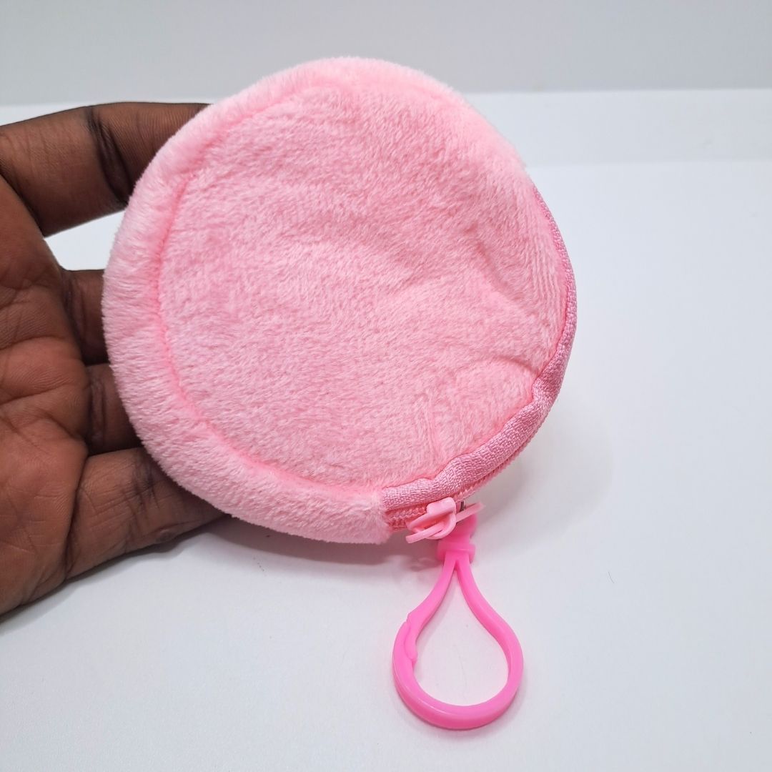 2-in-1 Plush 3D Coin Purse Keychain Soft Zippered Mini Wallet for Earphones, lipstick ,Cards, Candy & Makeup Keyholder Women Girls Ladies Gift Girlfriend Pendant PINK Keyring Bag Travel Portable 8 cm