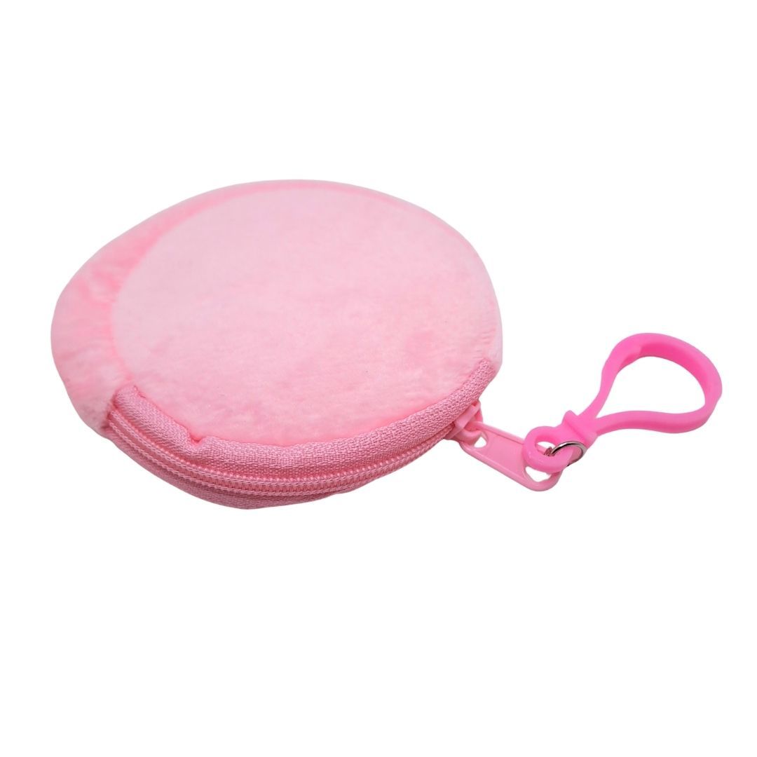 2-in-1 Plush 3D Coin Purse Keychain Soft Zippered Mini Wallet for Earphones, lipstick ,Cards, Candy & Makeup Keyholder Women Girls Ladies Gift Girlfriend Pendant PINK Keyring Bag Travel Portable 8 cm