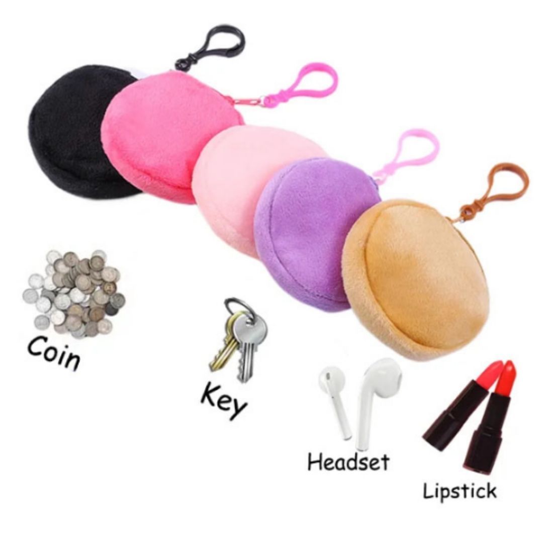 2-in-1 Plush 3D Coin Purse Keychain Soft Zippered Mini Wallet for Earphones, lipstick ,Cards, Candy & Makeup Keyholder Women Girls Ladies Gift Girlfriend Pendant PINK Keyring Bag Travel Portable 8 cm