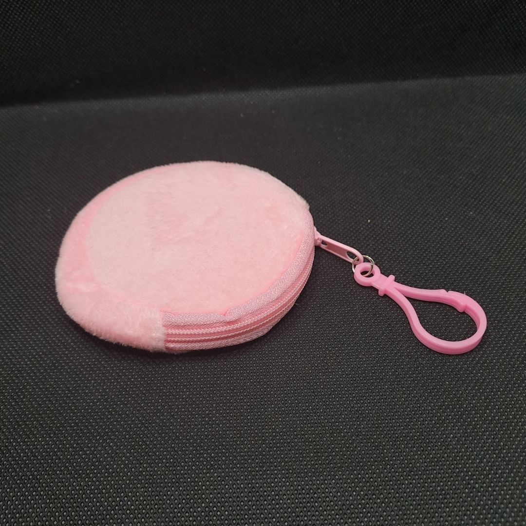 2-in-1 Plush 3D Coin Purse Keychain Soft Zippered Mini Wallet for Earphones, lipstick ,Cards, Candy & Makeup Keyholder Women Girls Ladies Gift Girlfriend Pendant PINK Keyring Bag Travel Portable 8 cm