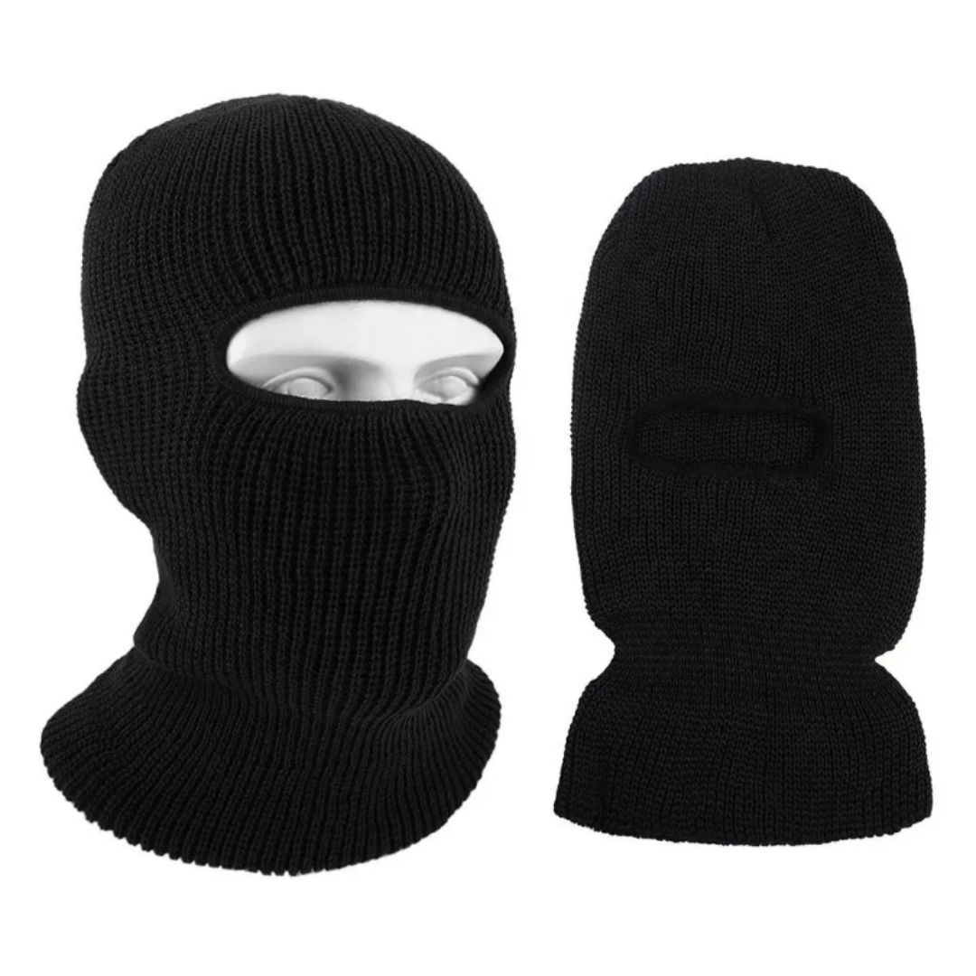 High Quality Unisex Acrylic Warm Knit Winter BLACK Full Face Ski Mask Balaclava One Hole Knitted Unisex Bandana Hat Ninja Monkey Cap Scarf Neck Gaiter Men Women Motorbike Bike Night Ride Camping Cover