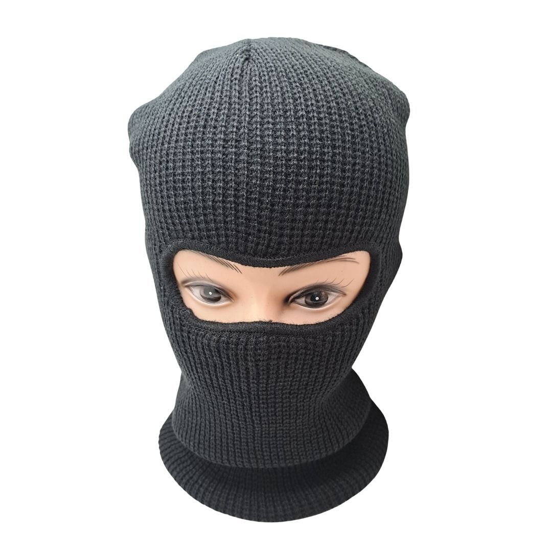 High Quality Unisex Acrylic Warm Knit Winter BLACK Full Face Ski Mask Balaclava One Hole Knitted Unisex Bandana Hat Ninja Monkey Cap Scarf Neck Gaiter Men Women Motorbike Bike Night Ride Camping Cover