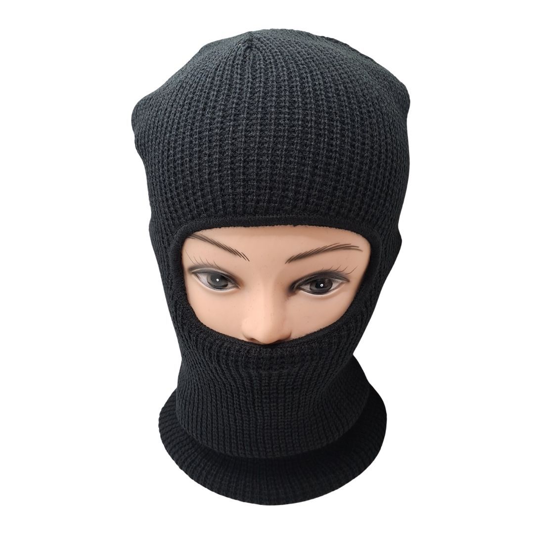 High Quality Unisex Acrylic Warm Knit Winter BLACK Full Face Ski Mask Balaclava One Hole Knitted Unisex Bandana Hat Ninja Monkey Cap Scarf Neck Gaiter Men Women Motorbike Bike Night Ride Camping Cover