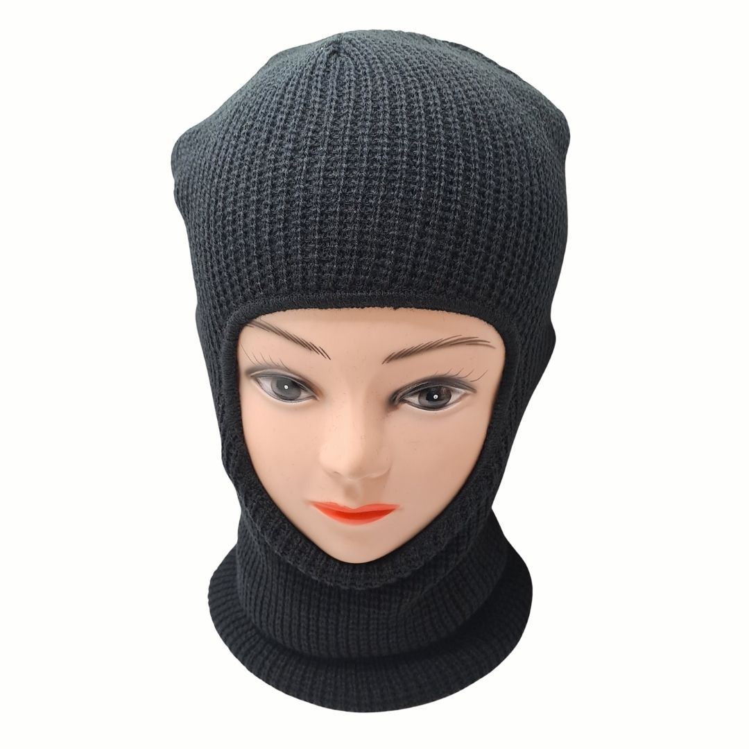 High Quality Unisex Acrylic Warm Knit Winter BLACK Full Face Ski Mask Balaclava One Hole Knitted Unisex Bandana Hat Ninja Monkey Cap Scarf Neck Gaiter Men Women Motorbike Bike Night Ride Camping Cover