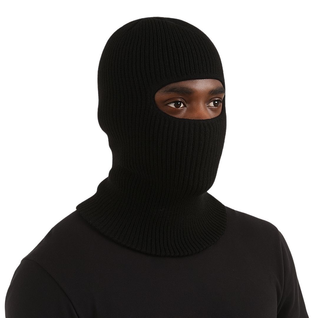 High Quality Unisex Acrylic Warm Knit Winter BLACK Full Face Ski Mask Balaclava One Hole Knitted Unisex Bandana Hat Ninja Monkey Cap Scarf Neck Gaiter Men Women Motorbike Bike Night Ride Camping Cover