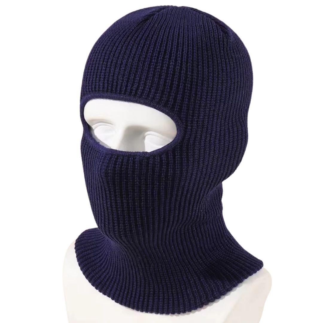 Extreme Cold Weather Winter Knitted Thermal Balaclava One Hole Warm Full Face Ski Mask & Neck Warmer FM 11 Thick Embroidered Sweater Scarf Coldproof Military Uniform Knit Elastic BLUE DARK NAVY