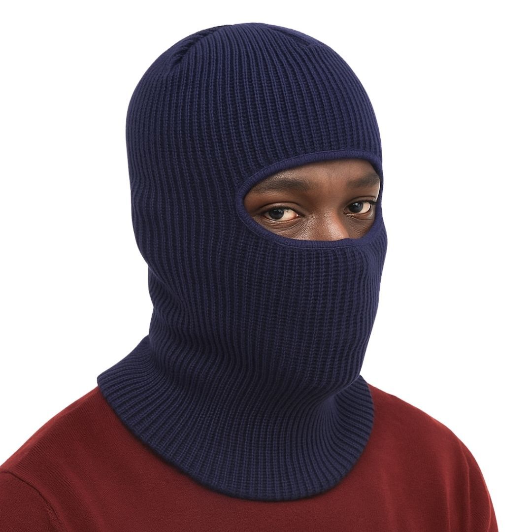 Extreme Cold Weather Winter Knitted Thermal Balaclava One Hole Warm Full Face Ski Mask & Neck Warmer FM 11 Thick Embroidered Sweater Scarf Coldproof Military Uniform Knit Elastic BLUE DARK NAVY
