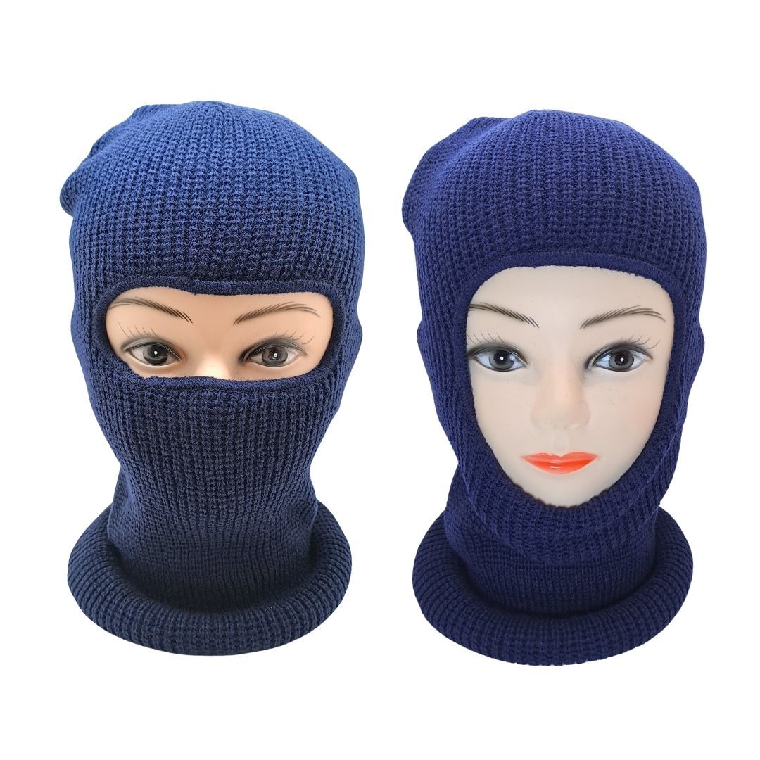 Extreme Cold Weather Winter Knitted Thermal Balaclava One Hole Warm Full Face Ski Mask & Neck Warmer FM 11 Thick Embroidered Sweater Scarf Coldproof Military Uniform Knit Elastic BLUE DARK NAVY