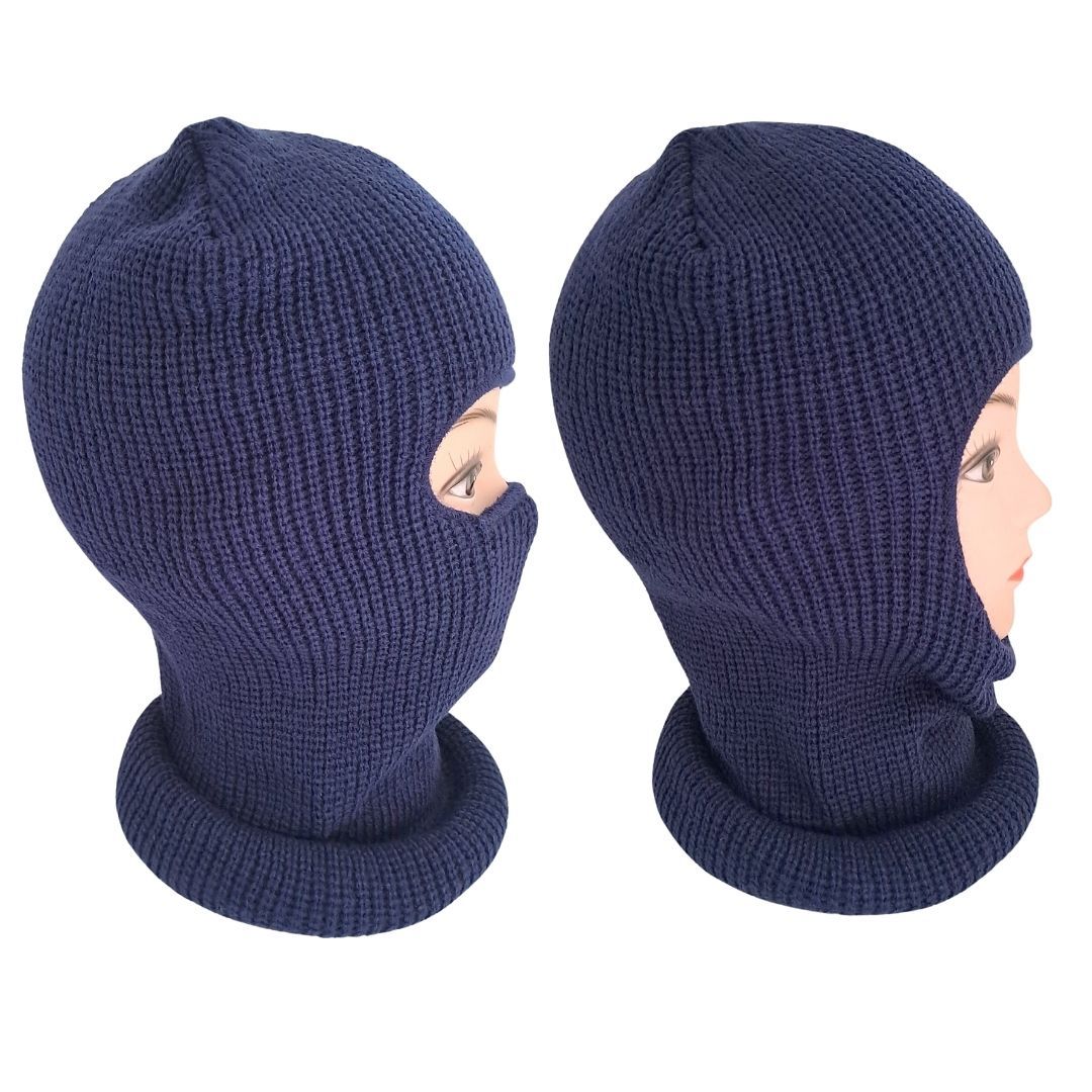 Extreme Cold Weather Winter Knitted Thermal Balaclava One Hole Warm Full Face Ski Mask & Neck Warmer FM 11 Thick Embroidered Sweater Scarf Coldproof Military Uniform Knit Elastic BLUE DARK NAVY