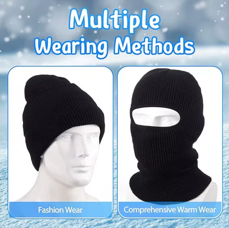 Extreme Cold Weather Winter Knitted Thermal Balaclava One Hole Warm Full Face Ski Mask & Neck Warmer FM 11 Thick Embroidered Sweater Scarf Coldproof Military Uniform Knit Elastic BLUE DARK NAVY