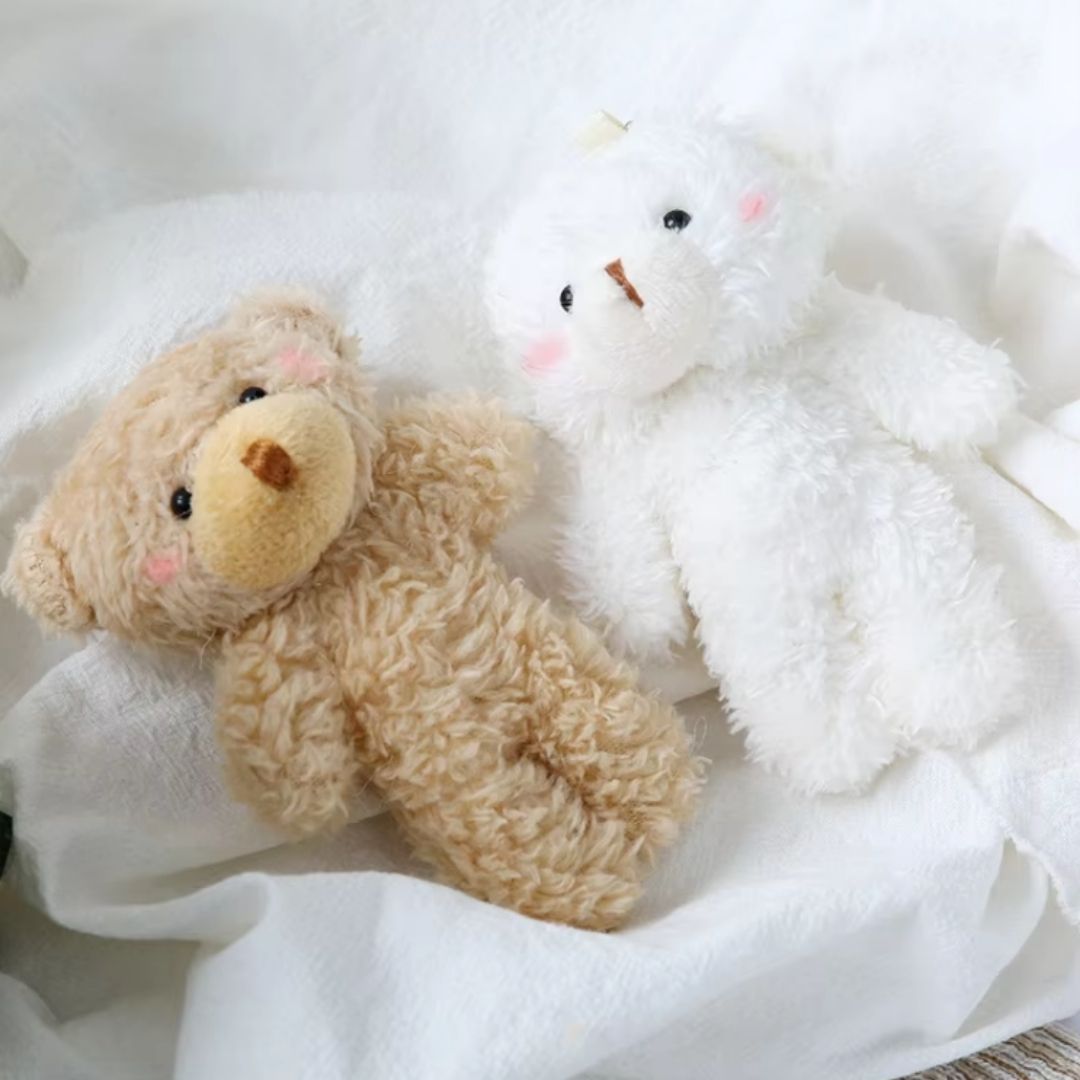 Cute Plush Teddy Bear Keychain 3D Soft Stuffed Animal Key Ring for Bag, Backpack & Car (Gift for Women Ladies Girls Kids) Pom Fur Ball Tiny Keyholder Keyring Toy Décor Pendant White Brown Daughter