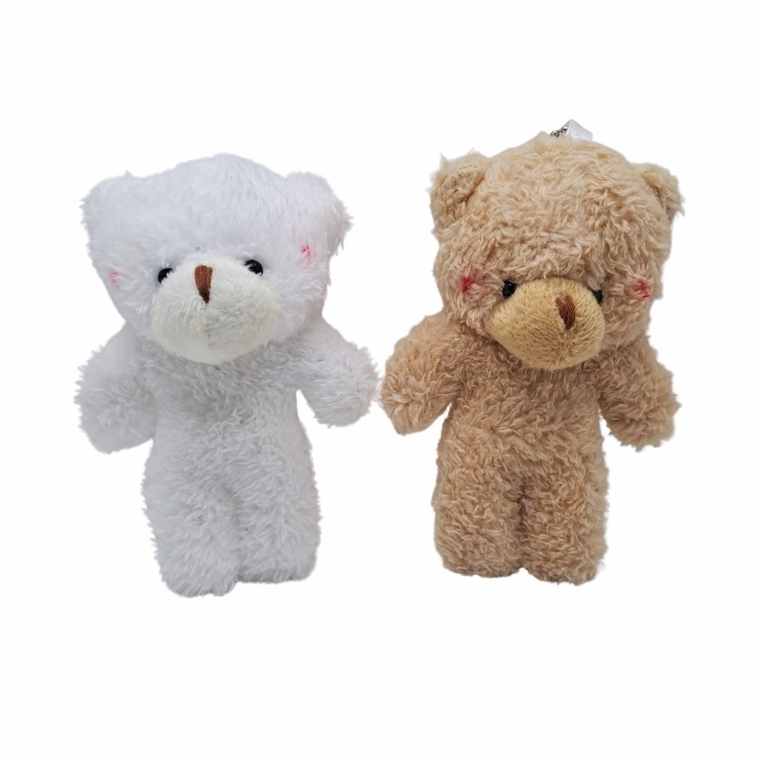 Cute Plush Teddy Bear Keychain 3D Soft Stuffed Animal Key Ring for Bag, Backpack & Car (Gift for Women Ladies Girls Kids) Pom Fur Ball Tiny Keyholder Keyring Toy Décor Pendant White Brown Daughter