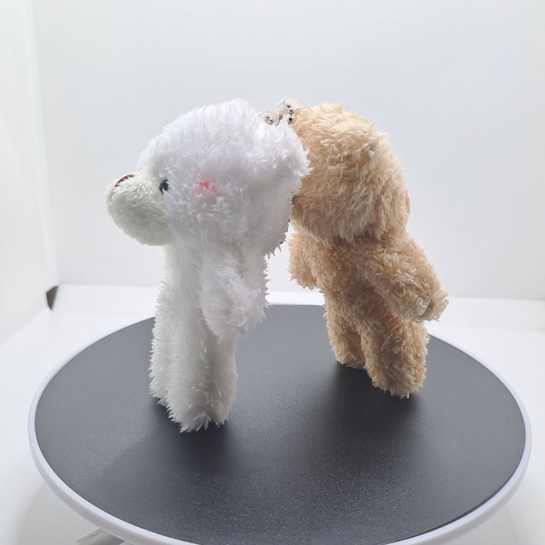 Cute Plush Teddy Bear Keychain 3D Soft Stuffed Animal Key Ring for Bag, Backpack & Car (Gift for Women Ladies Girls Kids) Pom Fur Ball Tiny Keyholder Keyring Toy Décor Pendant White Brown Daughter