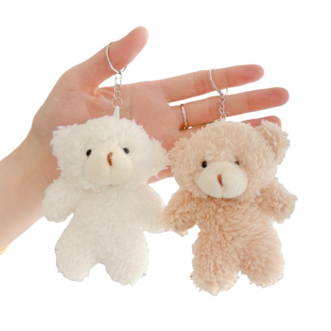 Plush 3D Teddy Bear Mini Keychain - Soft Round Zippered Coin Purse & Bag Pendant for Girls Ladies Girlfriend Sister Wife Mother Friend and Women Gift Handbag Toy Bouquet Birthday Secret Santa Doll