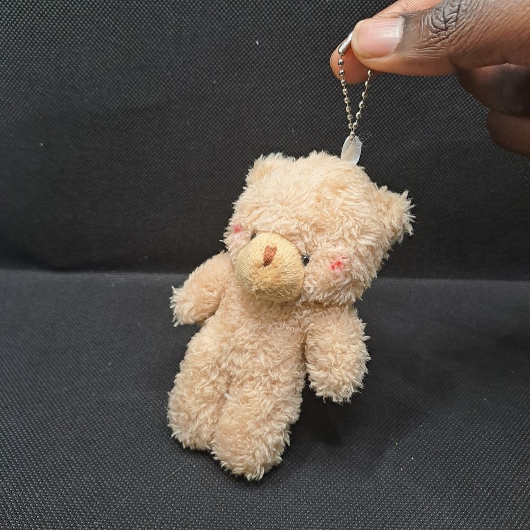 Fluffy 3D Teddy Bear Plush Keychain BROWN Soft Mini Stuffed Toy Bag Pendant & Car Charm Gift for Women, Girls, and Kids Pom Fur Keyholder Keyring Backpack Cartoon Decoration
