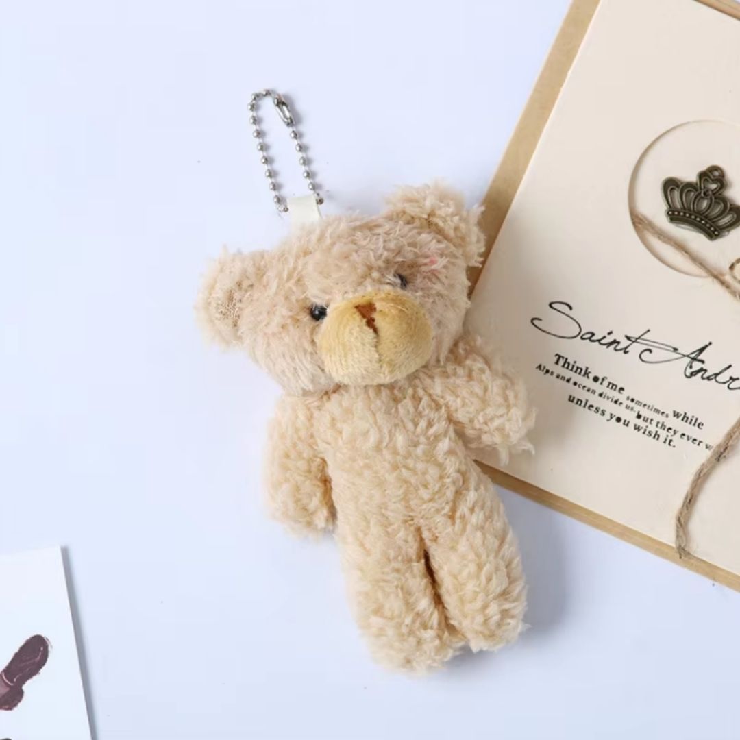 Cute Plush Teddy Bear Keychain BROWN 3D Soft Stuffed Animal Key Ring for Bag, Backpack & Car (Gift for Women, Girls, Kids) Pom Pom Fur Tiny Keyholder Keyring Toy Décor Pendant Ladies Sister Mother