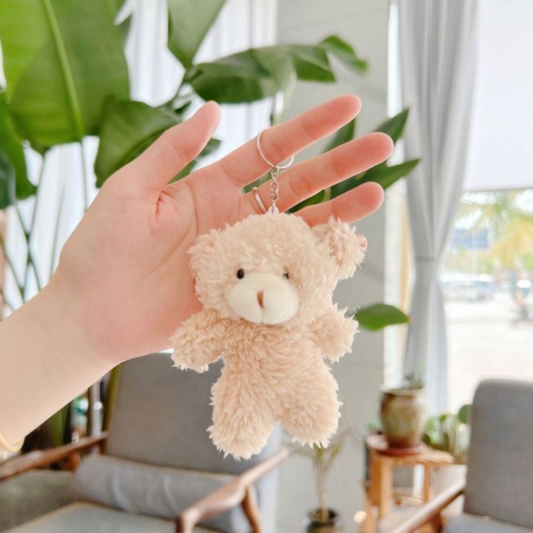 Cute Plush Teddy Bear Keychain BROWN 3D Soft Stuffed Animal Key Ring for Bag, Backpack & Car (Gift for Women, Girls, Kids) Pom Pom Fur Tiny Keyholder Keyring Toy Décor Pendant Ladies Sister Mother