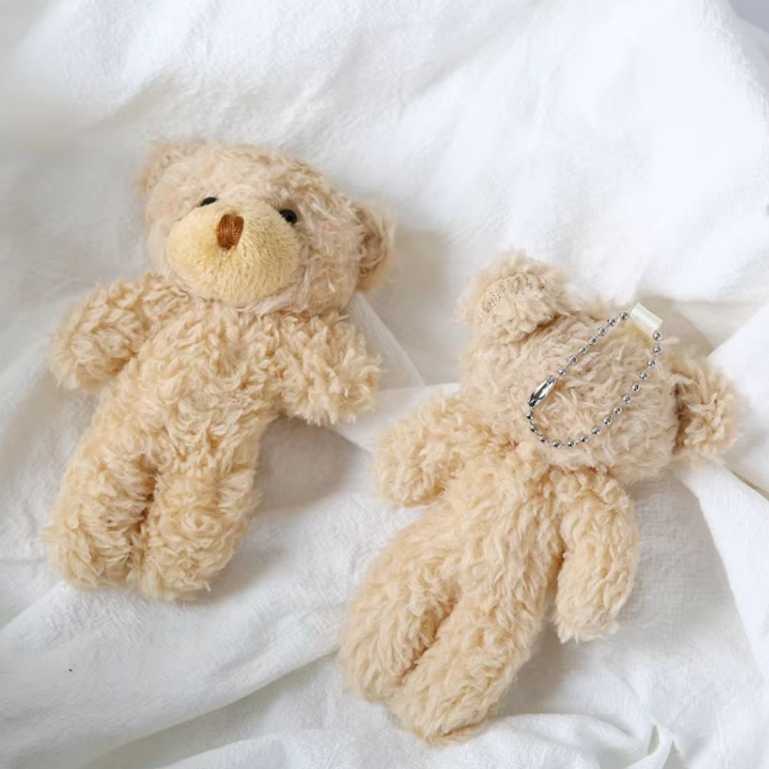Cute Plush Teddy Bear Keychain BROWN 3D Soft Stuffed Animal Key Ring for Bag, Backpack & Car (Gift for Women, Girls, Kids) Pom Pom Fur Tiny Keyholder Keyring Toy Décor Pendant Ladies Sister Mother