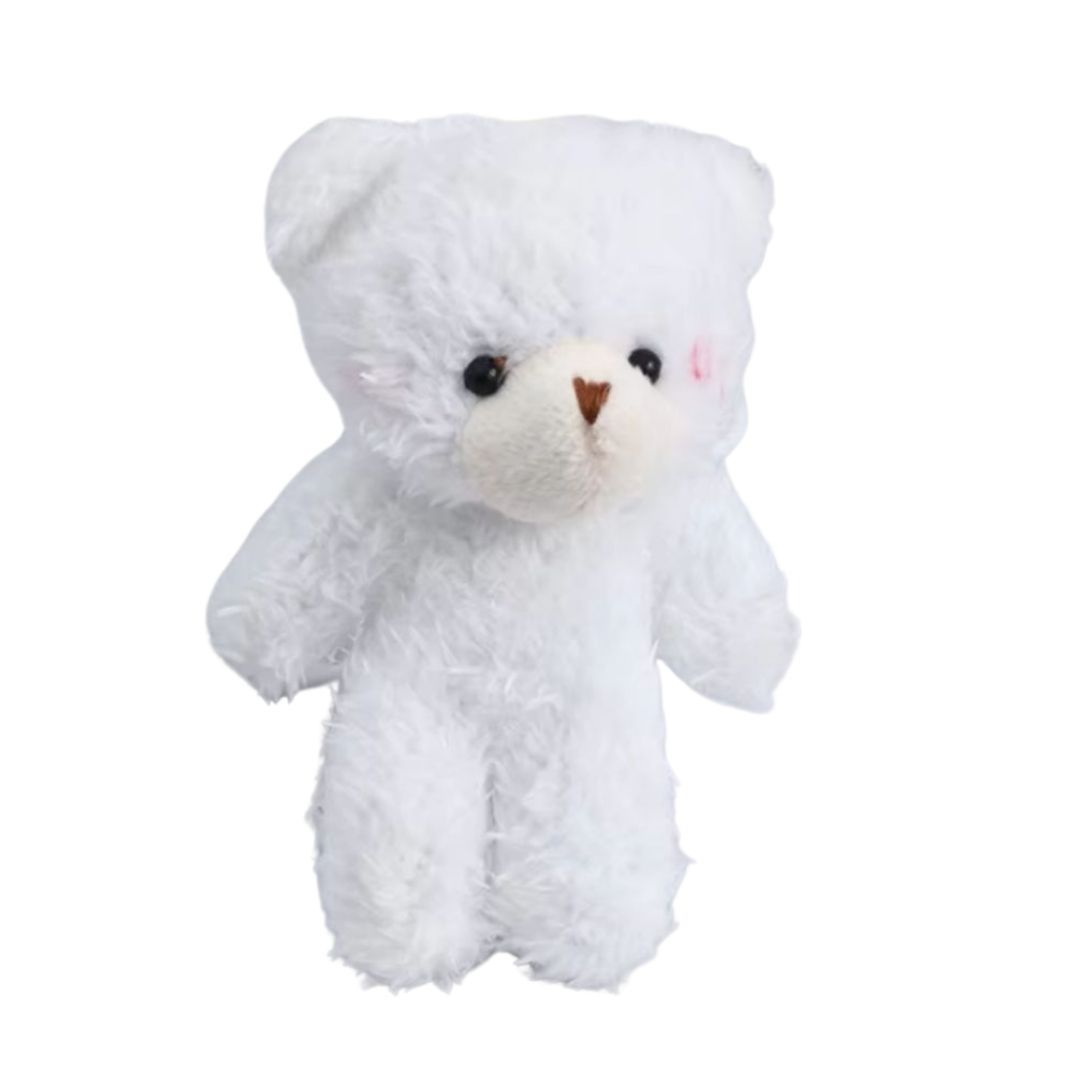 Plush 3D Teddy Bear Mini Keychain WHITE Soft Round Zippered Coin Purse & Bag Pendant for Girls Ladies Girlfriend Sister Wife Mother Friend and Women Gift Handbag Toy Bouquet Wedding Birthday Baby