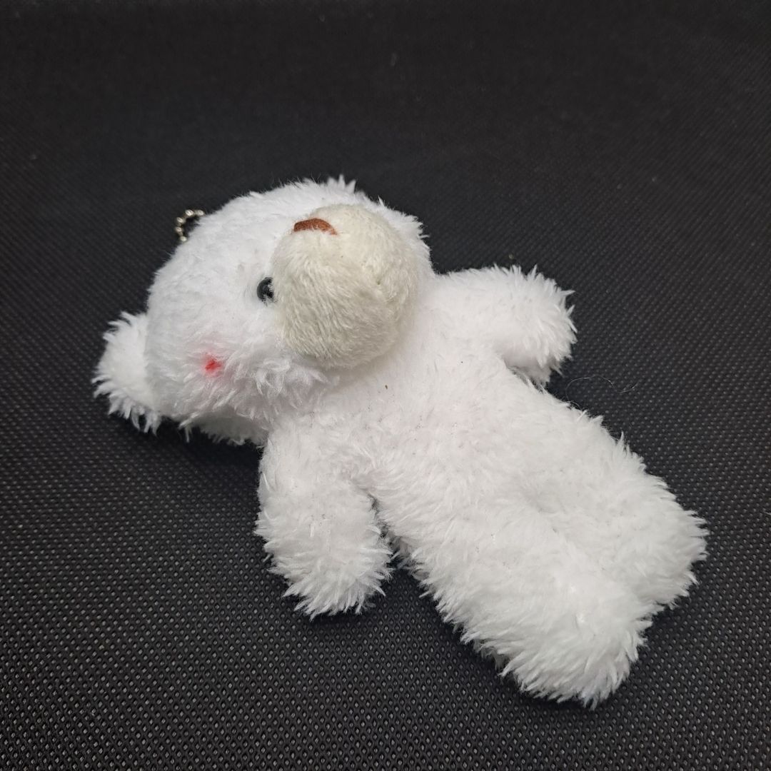 Plush 3D Teddy Bear Mini Keychain WHITE Soft Round Zippered Coin Purse & Bag Pendant for Girls Ladies Girlfriend Sister Wife Mother Friend and Women Gift Handbag Toy Bouquet Wedding Birthday Baby