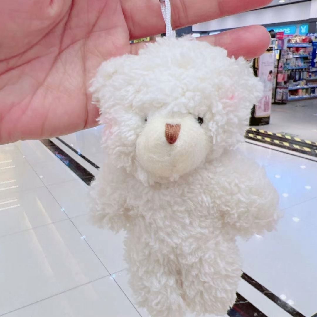 Plush 3D Teddy Bear Mini Keychain WHITE Soft Round Zippered Coin Purse & Bag Pendant for Girls Ladies Girlfriend Sister Wife Mother Friend and Women Gift Handbag Toy Bouquet Wedding Birthday Baby