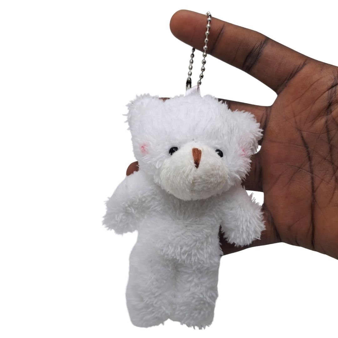 Cute 3D Teddy Bear Plush Keychain WHITE Mini Stuffed Animal Bag Charm Gift Christmas Valentines Day Wedding Anniversary New Year Happy Birthday Graduation Key Chain Holder Ring Girlfriend Date Women