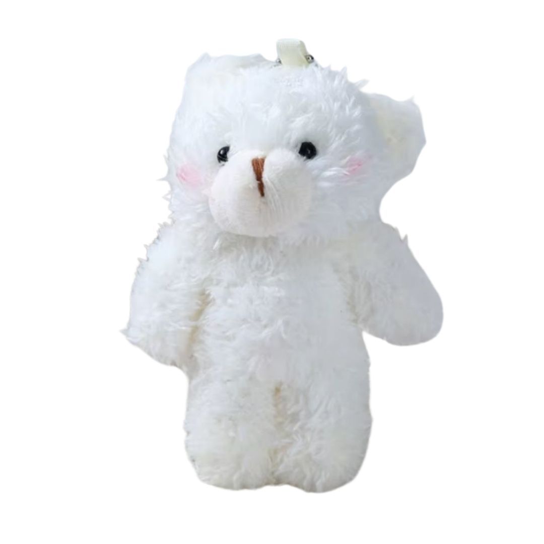 Cute 3D Teddy Bear Plush Keychain WHITE Mini Stuffed Animal Bag Charm Gift Christmas Valentines Day Wedding Anniversary New Year Happy Birthday Graduation Key Chain Holder Ring Girlfriend Date Women
