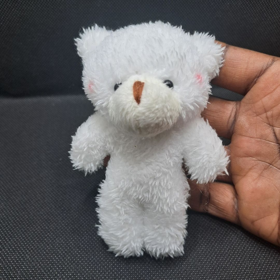 Fluffy 3D Teddy Bear Plush Keychain WHITE Soft Mini Stuffed Toy Bag Pendant & Car Charm Gift for Women Girls Ladies Sister Daughter Kids Pom Pom Fur Ball Keyholder Keyring Backpack Cartoon Decoration