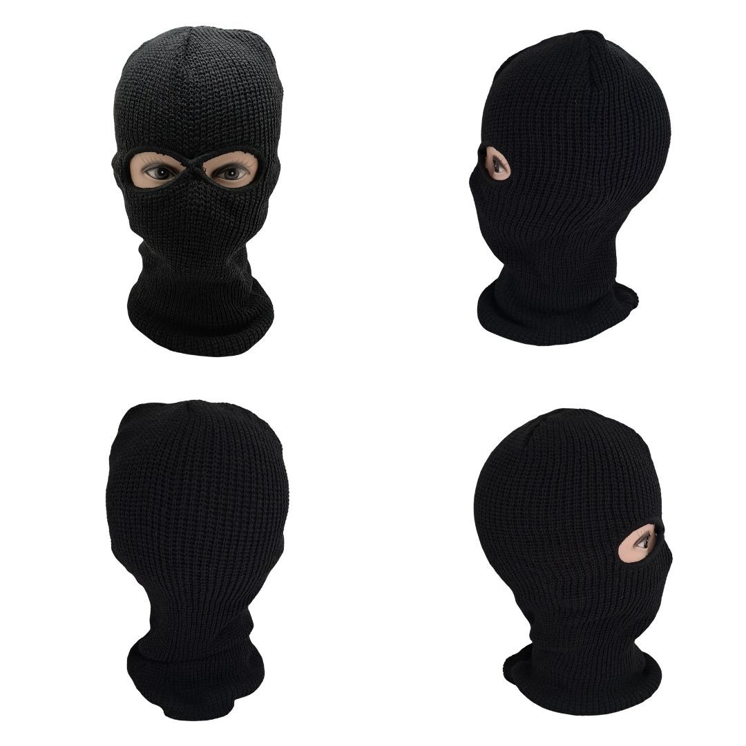 Extreme Cold Weather Tactical 2-Hole Thermal Balaclava BLACK Unisex Winter Knit Ski Mask for Outdoor Sports, Motorbike & Cycling FM12 Sweater Beanie Anti-UV Anti-Cold Anti-Dust Anti-Smoke Anti-Wind