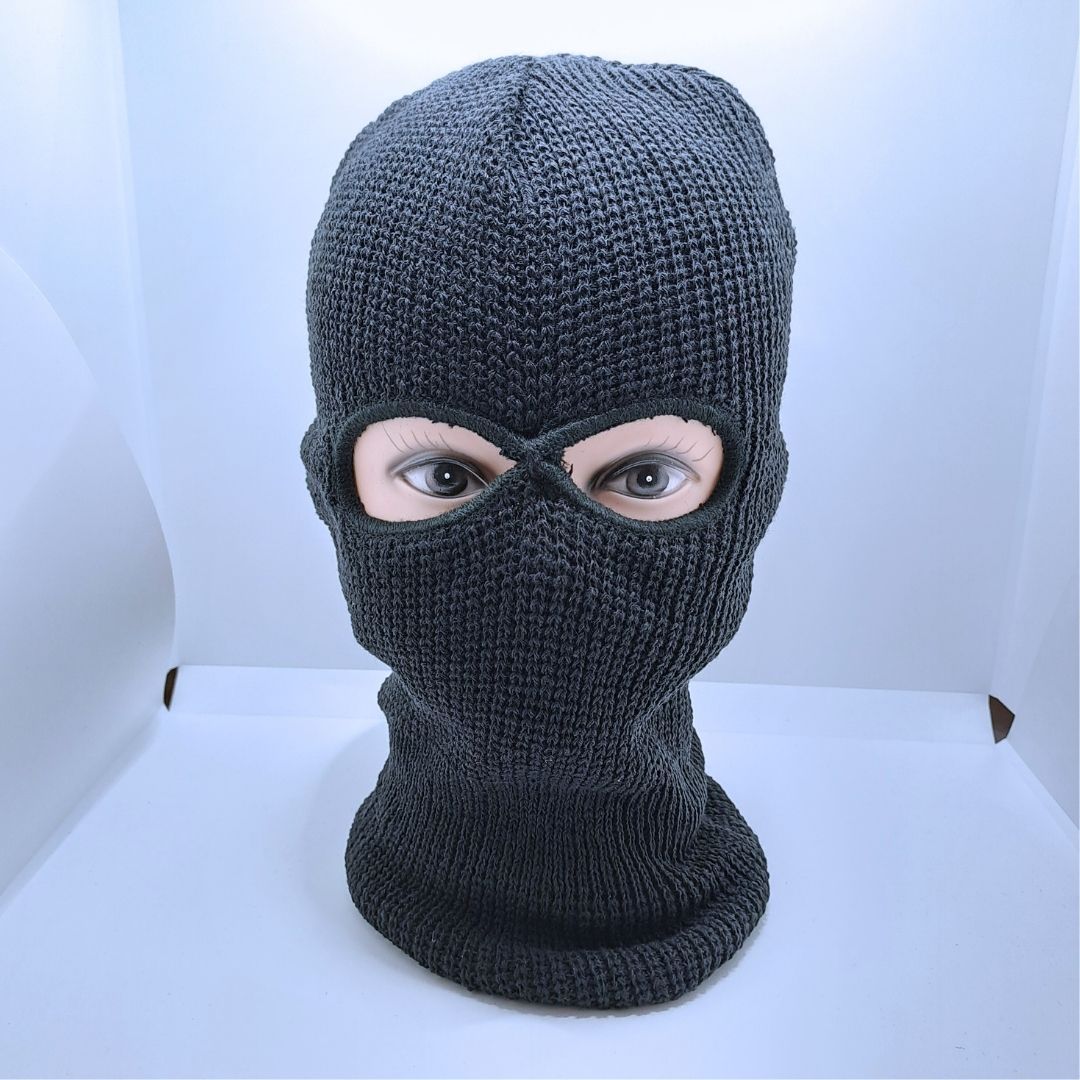 Knitted 2-Hole Thermal Balaclava BLACK Full Face Ski Mask & Neck Warmer FM12 Extreme Cold Weather Winter Knit Heavy Duty Tactical Military Uniform Hunting Hiking Mountaineering Gaiter Elastic