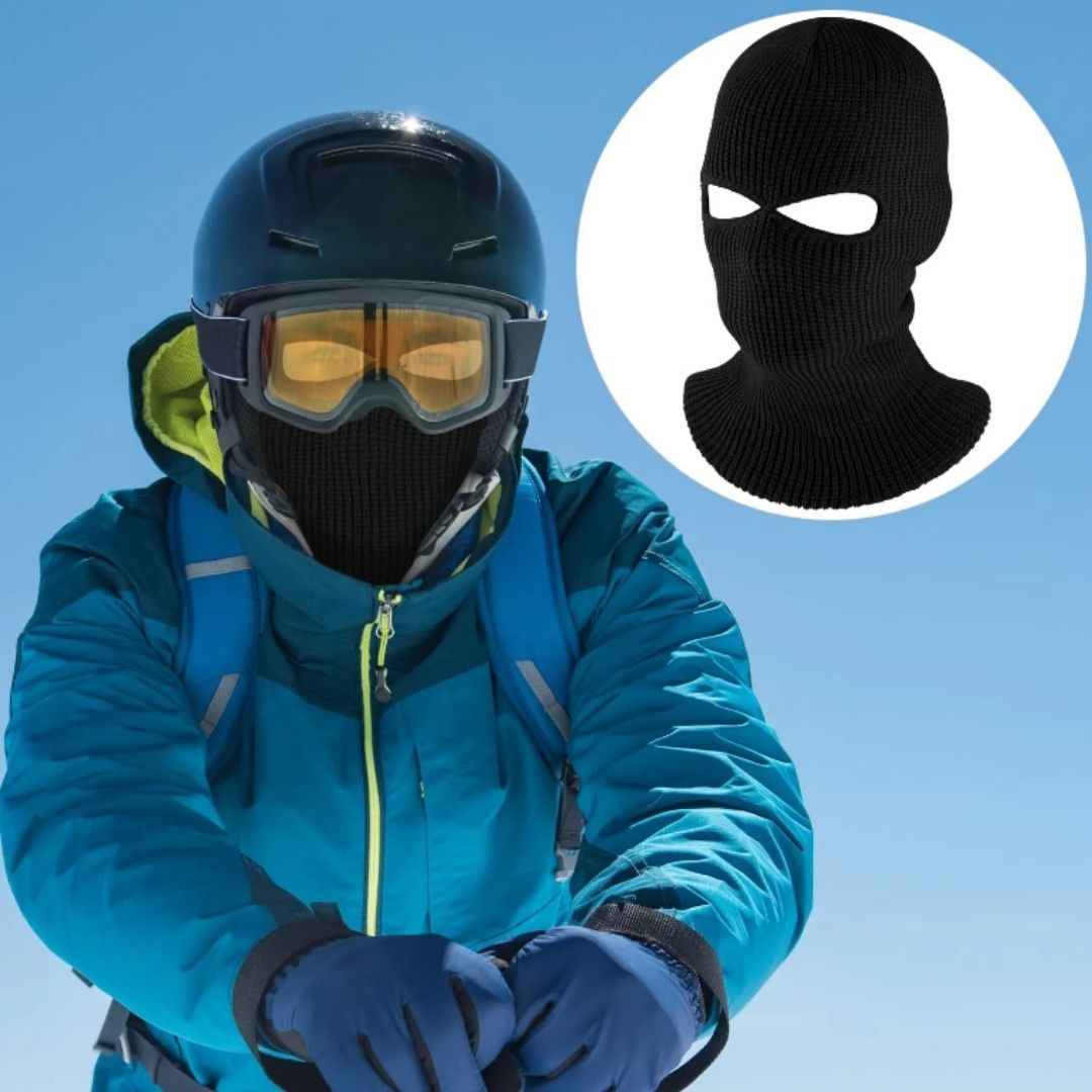 Knitted 2-Hole Thermal Balaclava BLACK Full Face Ski Mask & Neck Warmer FM12 Extreme Cold Weather Winter Knit Heavy Duty Tactical Military Uniform Hunting Hiking Mountaineering Gaiter Elastic