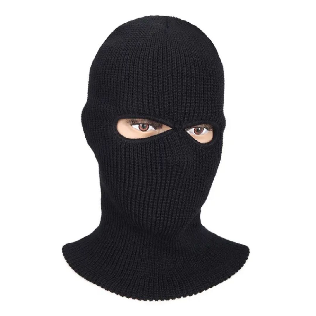 Premium Knit Balaclava Warm Heavy Black Ski Mask with Two Holes Long Neck Protection Gaiter Beanie Hat Ninja Monkey Cap Camping Hiking Night Patrol Knitted Yarn Sweater Scarf Helmet Liner Watchman