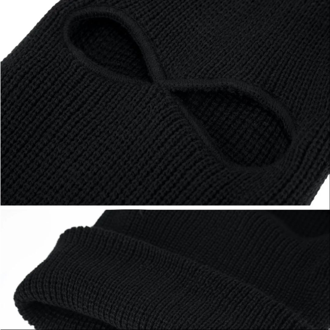 Premium Knit Balaclava Warm Heavy Black Ski Mask with Two Holes Long Neck Protection Gaiter Beanie Hat Ninja Monkey Cap Camping Hiking Night Patrol Knitted Yarn Sweater Scarf Helmet Liner Watchman