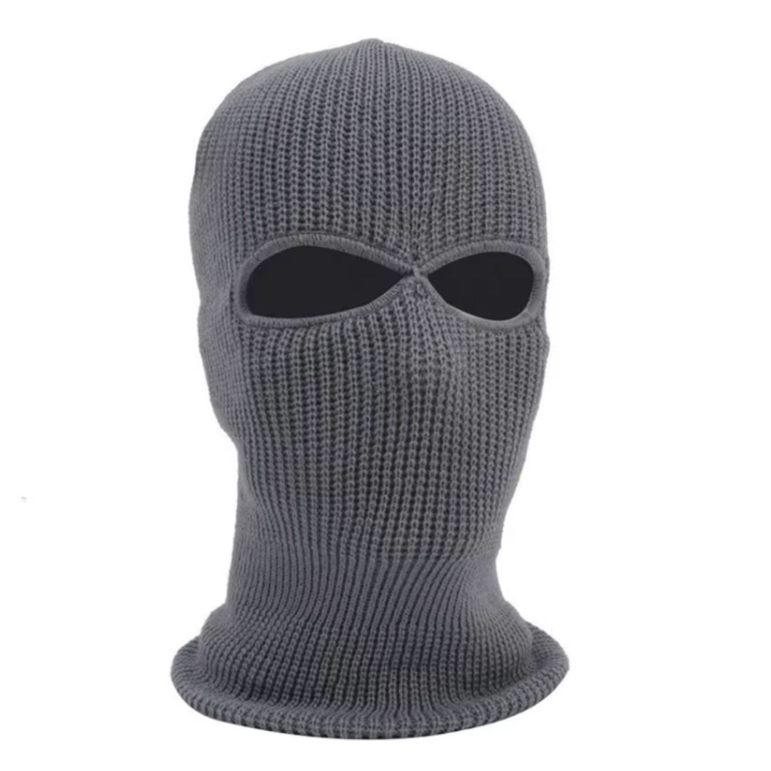 Two Hole Knitted Balaclava GREY Full Face Ski Mask for Motorcycle, Camping, Hiking, Winter Sports & Tactical Use (Windproof, Thermal) FM-12 Cold Weather Sunproof Smokeproof Dustproof Coldproof GRAY