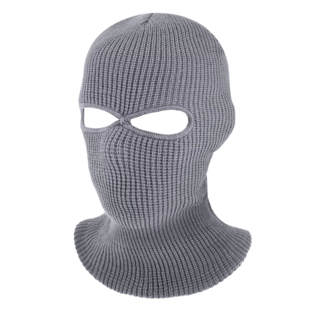 Two Hole Knitted Balaclava GREY Full Face Ski Mask for Motorcycle, Camping, Hiking, Winter Sports & Tactical Use (Windproof, Thermal) FM-12 Cold Weather Sunproof Smokeproof Dustproof Coldproof GRAY
