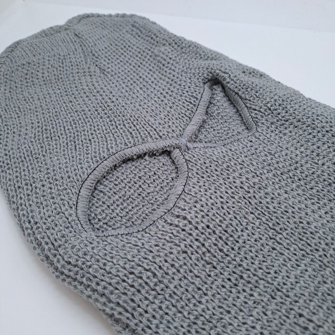 Two Hole Knitted Balaclava GREY Full Face Ski Mask for Motorcycle, Camping, Hiking, Winter Sports & Tactical Use (Windproof, Thermal) FM-12 Cold Weather Sunproof Smokeproof Dustproof Coldproof GRAY