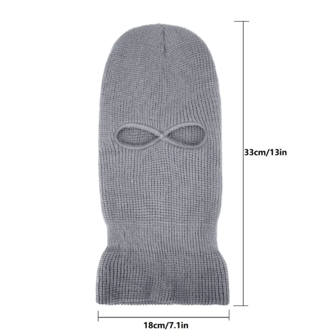 Two Hole Knitted Balaclava GREY Full Face Ski Mask for Motorcycle, Camping, Hiking, Winter Sports & Tactical Use (Windproof, Thermal) FM-12 Cold Weather Sunproof Smokeproof Dustproof Coldproof GRAY