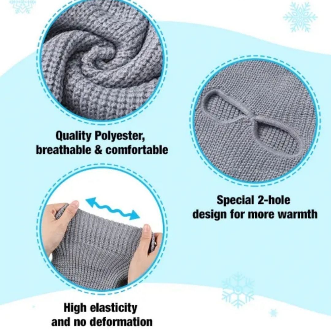 Two Hole Knitted Balaclava GREY Full Face Ski Mask for Motorcycle, Camping, Hiking, Winter Sports & Tactical Use (Windproof, Thermal) FM-12 Cold Weather Sunproof Smokeproof Dustproof Coldproof GRAY