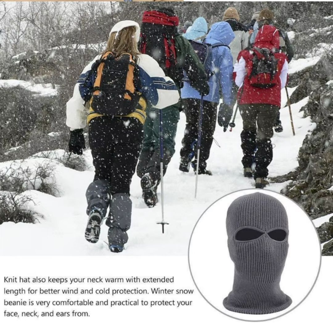 Two Hole Knitted Balaclava GREY Full Face Ski Mask for Motorcycle, Camping, Hiking, Winter Sports & Tactical Use (Windproof, Thermal) FM-12 Cold Weather Sunproof Smokeproof Dustproof Coldproof GRAY